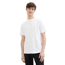 Tom Tailor 34830 Beyaz Siyah Mini Yaprak Baskı Denim Erkek T-shirt