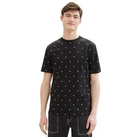 Tom Tailor 34831 Siyah Beyaz Mini Yaprak BaskıDenim Erkek T-shirt
