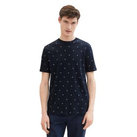 Tom Tailor 34833 Denim Lacivert Beyaz Mini Yaprak Baskı Erkek T-shirt