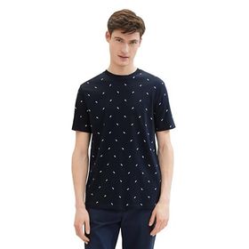 Tom Tailor 34833 Denim Lacivert Beyaz Mini Yaprak Baskı Erkek T-shirt