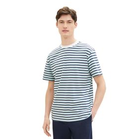 Tom Tailor 34971 Beyaz Mavi Siyah İnce Çizgili Denim Erkek T-shirt