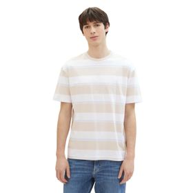 Tom Tailor 34972 Denim Bej Beyaz Mavi Büyük Çizgili Erkek T-shirt