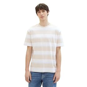 Tom Tailor 34972 Denim Bej Beyaz Mavi Büyük Çizgili Erkek T-shirt