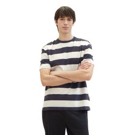 Tom Tailor 34973 Denim Gri Bej Mavi Büyük Çizgili Erkek T-shirt