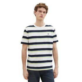 Tom Tailor 35071 Beyaz Lacivert Çok Kalın Çizgili Erkek T-shirt