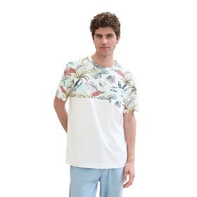 Tom Tailor 35434 Beyaz Tropikal Yaprak Tasarımı Erkek T-shirt