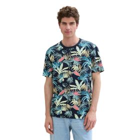 Tom Tailor 35436 Lacivert Tropikal Yaprak Tasarımı Erkek T-shirt