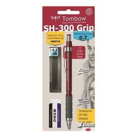 Tombow SH-300 Grip 0.7 Uçlu Kalem + Silgi + Uç + Kalemlik Seti Bordo