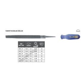 Tome Saplı Kalın Diş 150 mm Yarım Yuvarlak Eğe