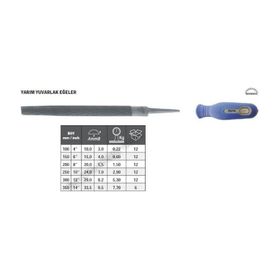 Tome Saplı Kalın Diş 150 mm Yarım Yuvarlak Eğe