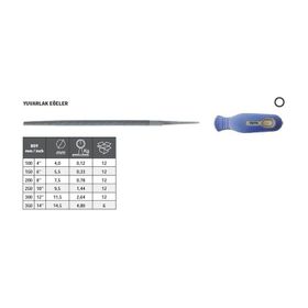 Tome Saplı Kalın Diş 200 mm Yuvarlak Eğe