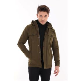 Tomiross BNTDNR-8109 Erkek Haki Yeşil Jake Slim Fit Kapüşonlu İçi Kürklü Soğuk Geçirmez Kısa Mont