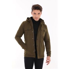 Tomiross BNTDNR-8109 Erkek Haki Yeşil Jake Slim Fit Kapüşonlu İçi Kürklü Soğuk Geçirmez Kısa Mont