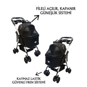 Tommy 65x45x95 cm Siyah Max 15 kg Evcil Hayvan Arabası