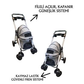 Tommy 74.5x46.5x97.5 cm Gri Max 15 kg Evcil Hayvan Arabası