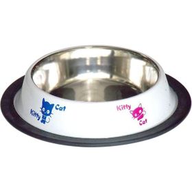 Tommy Beyaz 8 Oz Kedi Desenli Çelik Mama Kabı