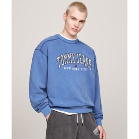 Tommy Hilfiger DM0DM19757-C8T Mavi Varsity Washed Erkek Sweatshirt