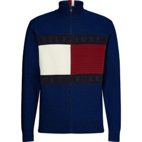 Tommy Hilfiger MW0MW25343DW5 Fermuarlı Yaka Mavi Erkek Kazak