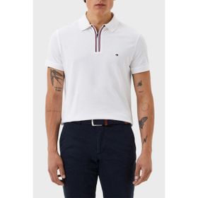 Tommy Hilfiger MW0MW31677 YBR Beyaz Slim Fit %100 Pamuklu Fermuarlı Polo Yaka Erkek T-shirt