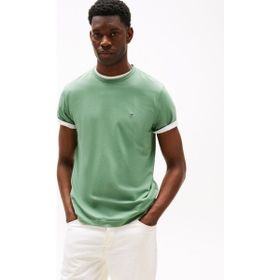 Tommy Hilfiger MW0MW37313-L0M Erkek Kısa Kol Bisiklet Yaka Yazı Desen Slim Fit Yeşil T-Shirt