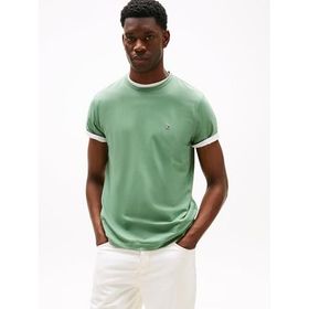 Tommy Hilfiger MW0MW37313-L0M Erkek Kısa Kol Bisiklet Yaka Yazı Desen Slim Fit Yeşil T-Shirt