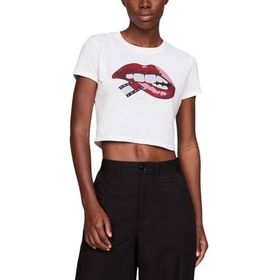 Tommy Hilfiger TJW Slim Crp Washed Tj Lips TEE Beyaz Kadın T-shirt