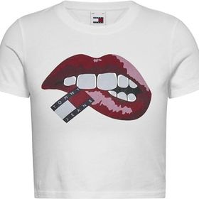 Tommy Hilfiger TJW Slim Crp Washed Tj Lips TEE Beyaz Kadın T-shirt
