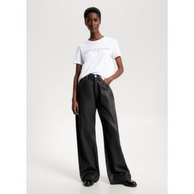 Tommy Hilfiger WW0WW40276YCF005 Beyaz Bisiklet Yaka Baskılı Kadın T-shirt