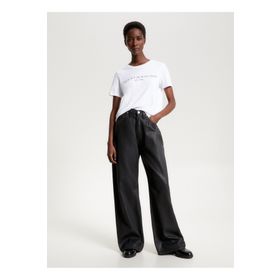 Tommy Hilfiger WW0WW40276YCF005 Beyaz Bisiklet Yaka Baskılı Kadın T-shirt