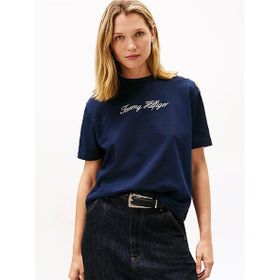 Tommy Hilfiger WW0WW47819 Gold Btn Script Mdrn Ss Kadın Tişört