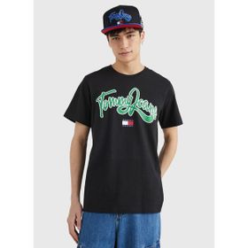 Tommy Jeans DM0DM16403BDS_TJM REG COLLEGE POP T Bisiklet Yaka Baskılı Siyah Erkek T-shirt