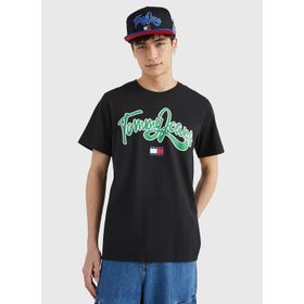 Tommy Jeans DM0DM16403BDS_TJM REG COLLEGE POP T Bisiklet Yaka Baskılı Siyah Erkek T-shirt