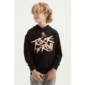 Tommy Life 11002 Siyah Baskı Detaylı Standart Kalıp Kapüşonlu Erkek Çocuk Sweatshirt