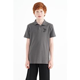 Tommy Life 11084 Koyu Gri Minimal Nakış Detaylı Standart Kalıp Polo Yaka Erkek Çocuk T-Shirt