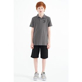 Tommy Life 11084 Koyu Gri Minimal Nakış Detaylı Standart Kalıp Polo Yaka Erkek Çocuk T-Shirt