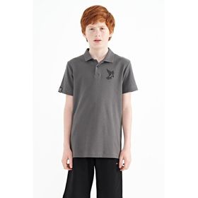 Tommy Life 11084 Koyu Gri Minimal Nakış Detaylı Standart Kalıp Polo Yaka Erkek Çocuk T-Shirt