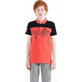 Tommy Life 11087 Coral Renk Bloklu Yazı Nakışlı Standart Kalıp Polo Yaka Erkek Çocuk T-Shirt