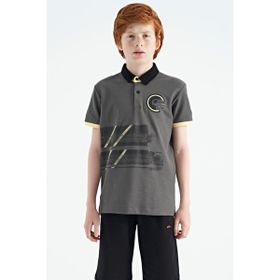 Tommy Life 11094 Koyu Gri Baskı Detaylı Polo Yaka Standart Kalıp Erkek Çocuk T-Shirt