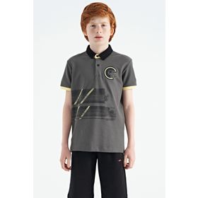 Tommy Life 11094 Koyu Gri Baskı Detaylı Polo Yaka Standart Kalıp Erkek Çocuk T-Shirt