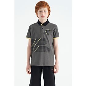 Tommy Life 11094 Koyu Gri Baskı Detaylı Polo Yaka Standart Kalıp Erkek Çocuk T-Shirt