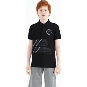 Tommy Life 11094 Siyah Baskı Detaylı Polo Yaka Standart Kalıp Erkek Çocuk T-Shirt