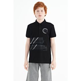 Tommy Life 11094 Siyah Baskı Detaylı Polo Yaka Standart Kalıp Erkek Çocuk T-Shirt