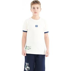 Tommy Life 11097 Ekru Baskılı Standart Kalıp O Yaka Erkek Çocuk T-shirt