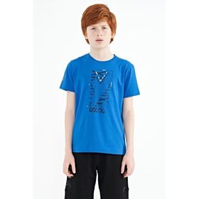 Tommy Life 11099 Saks Ön Baskı Detaylı O Yaka Standart Kalıp Erkek Çocuk T-Shirt