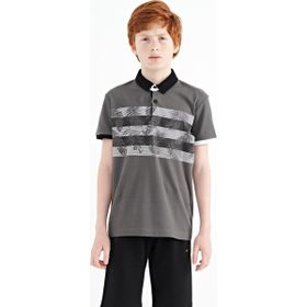 Tommy Life 11101 Koyu Gri Baskı Detaylı Standart Kalıp Polo Yaka Erkek Çocuk T-Shirt