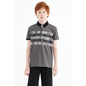 Tommy Life 11101 Koyu Gri Baskı Detaylı Standart Kalıp Polo Yaka Erkek Çocuk T-Shirt
