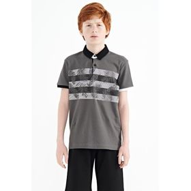 Tommy Life 11101 Koyu Gri Baskı Detaylı Standart Kalıp Polo Yaka Erkek Çocuk T-Shirt