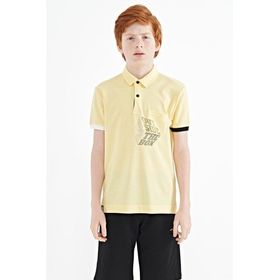Tommy Life 11102 Sarı Ön Cep Detaylı Baskılı Standart Kalıp Polo Yaka Erkek Çocuk T-Shirt