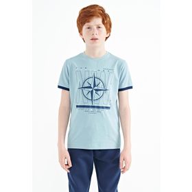 Tommy Life 11106 Açık Mavi Pusula Baskılı Standart Kalıp O Yaka Erkek Çocuk T-shirt