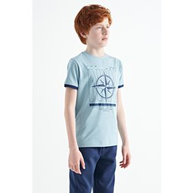 Tommy Life 11106 Açık Mavi Pusula Baskılı Standart Kalıp O Yaka Erkek Çocuk T-shirt
